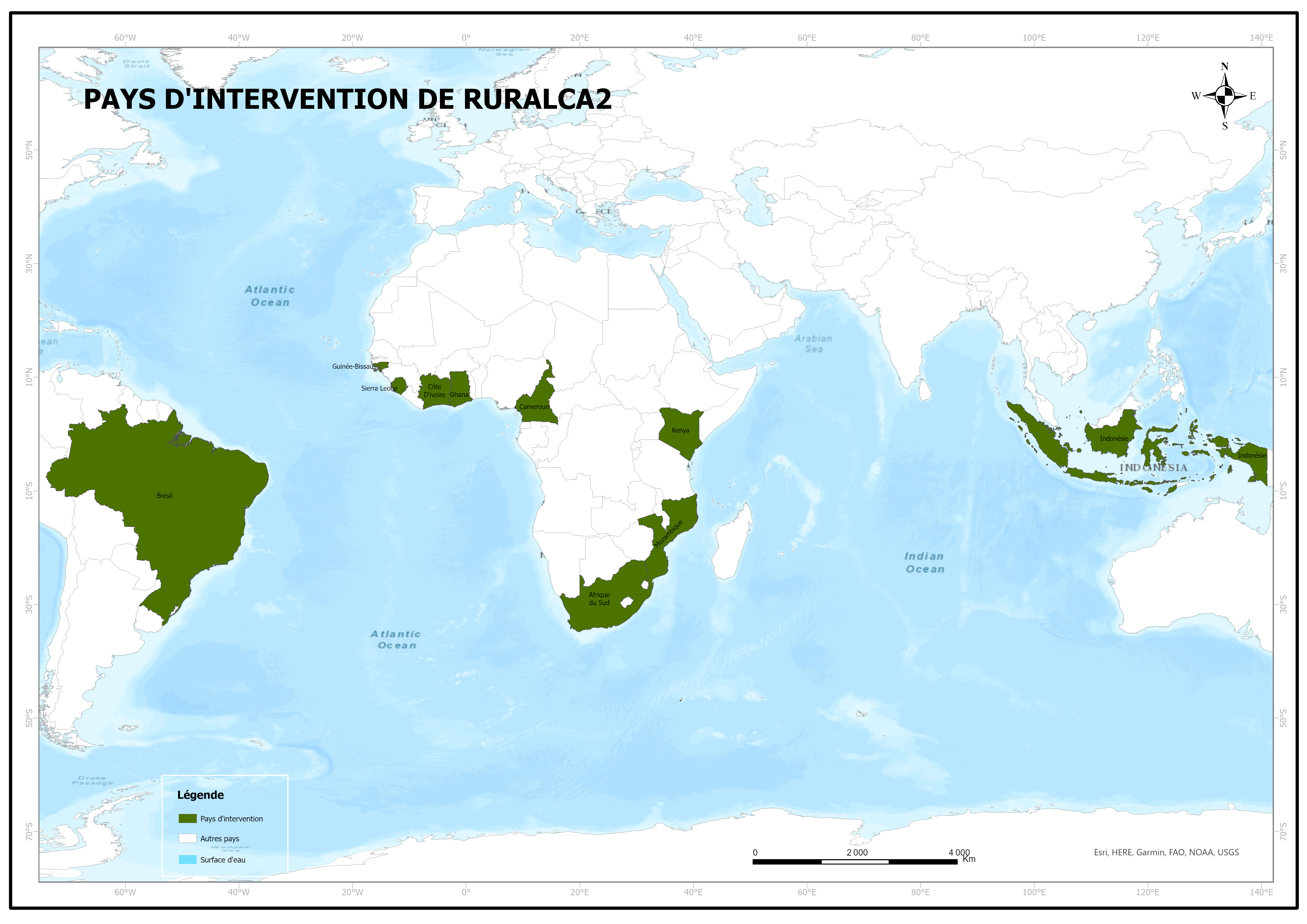 Carte mondiale des pays d'intervention RuralCA2